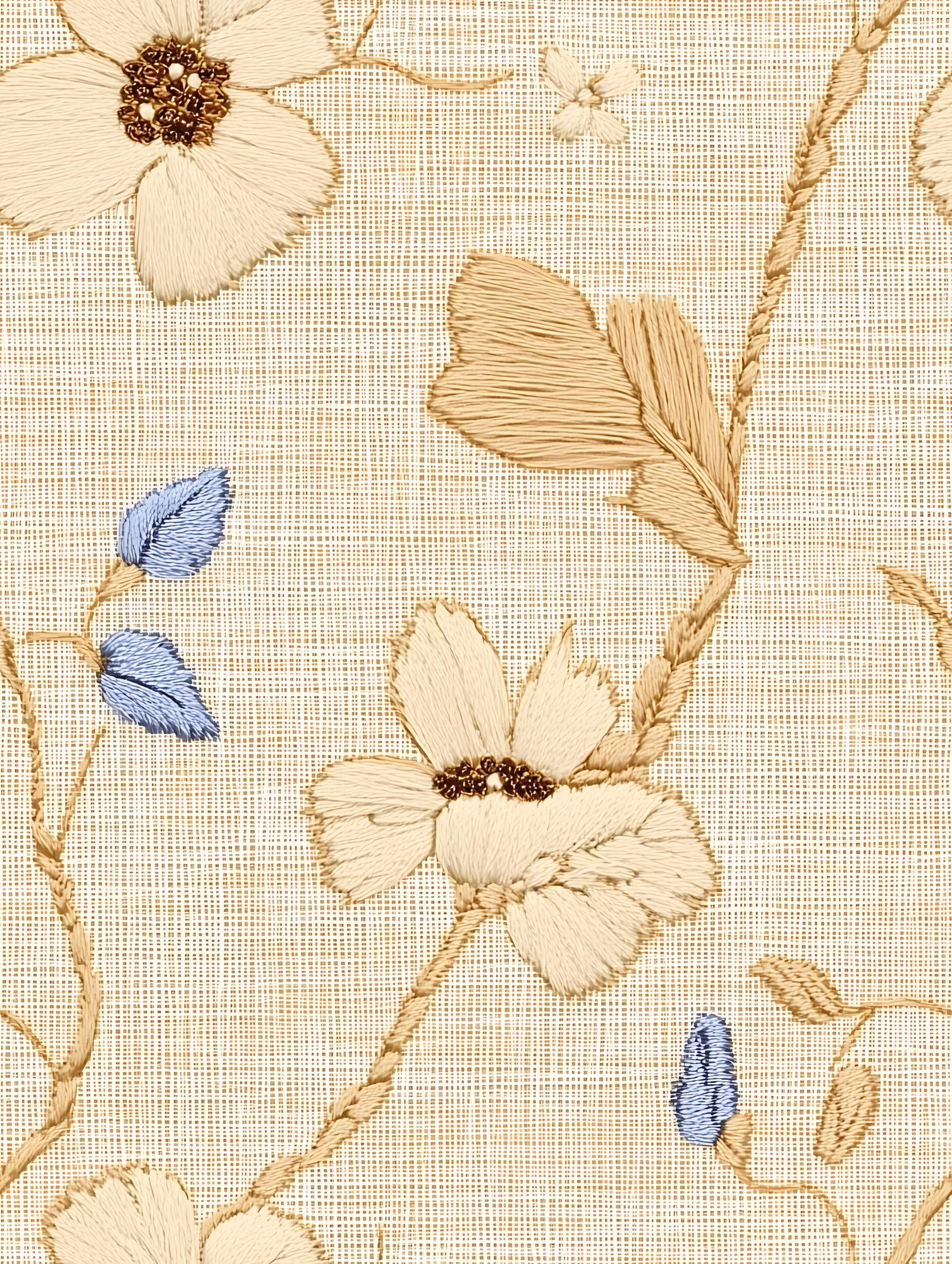 textured linen with floral embroidery